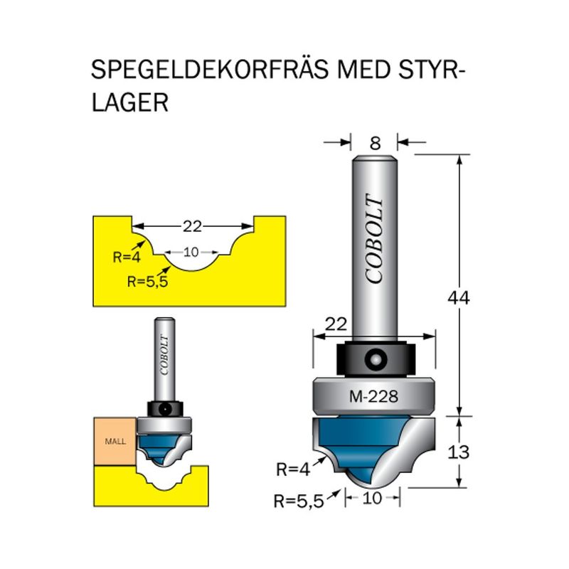 Cobolt Spegeldekorfräs D1 22 D2 10 R4/R5,5 S8