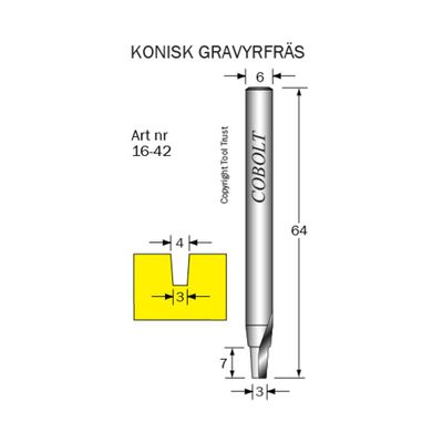 Cobolt Konisk fräs D3 L7 TL64 S6