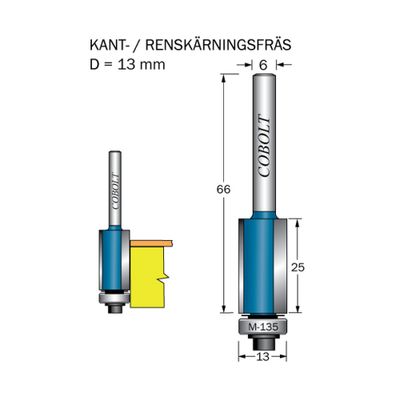 Cobolt Kantfräs D13 L25 S6 med styrlager