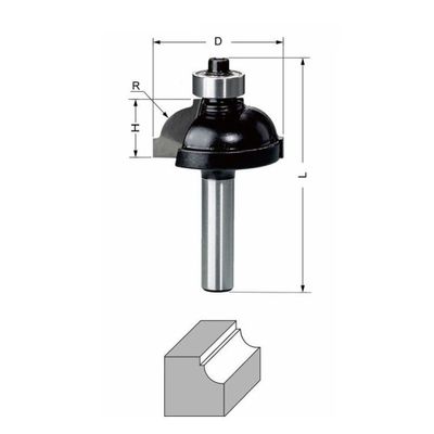 Delver Kantprofilfräs Ø25,4 mm – 25,4x12,7xR4,8x56, skaft 8 mm