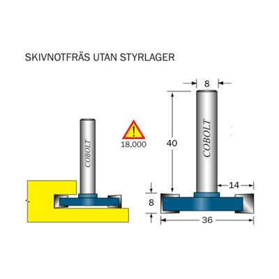 Cobolt Skivnotfräs L8 D36 S8 utan lager