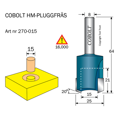 Cobolt HM Pluggfräs D=15, S=8