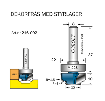 Cobolt Dekorfräs m skaftlager M-228 D=22