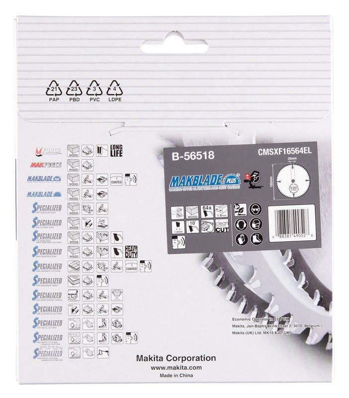 Makita Sågklinga Makblade+ T.C.T 165x20 mm 64T – Fina Sågsnitt i Trä