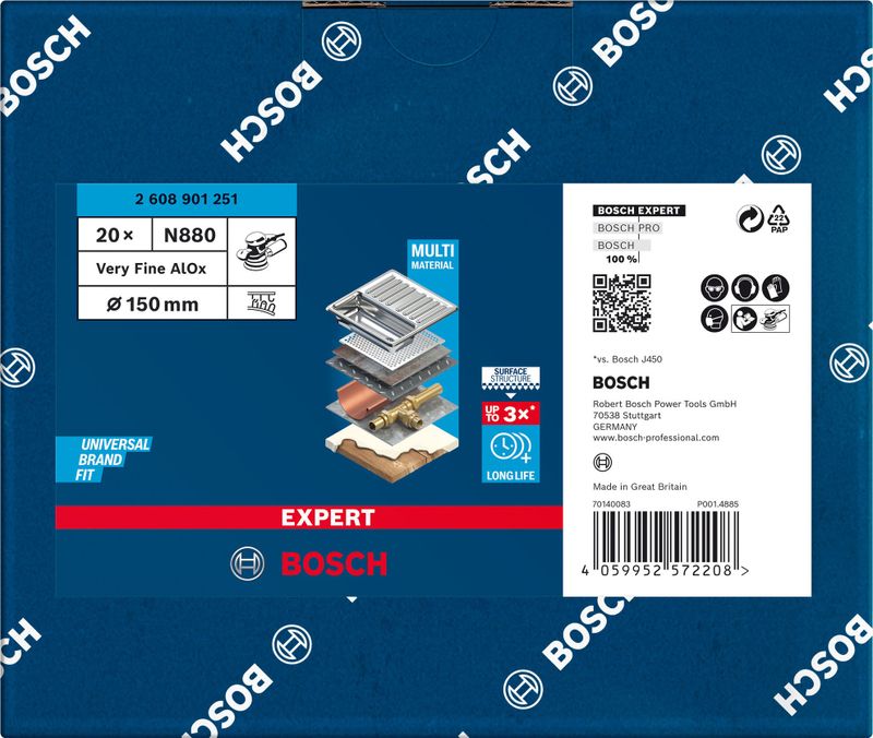 Bosch Expert N880 fleeceskiva för excenterslipar, 150mm 20st för trä & färg