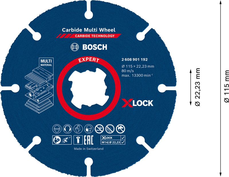 Bosch Expert Carbidemulti Wheel X-LOCK kapskiva 115mm 22,23mm för hårda träslag