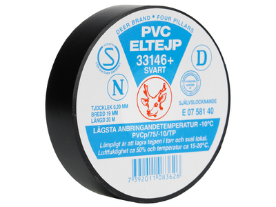 ETAB Eltejp S-märkt 19mm x 20m Svart 33146+