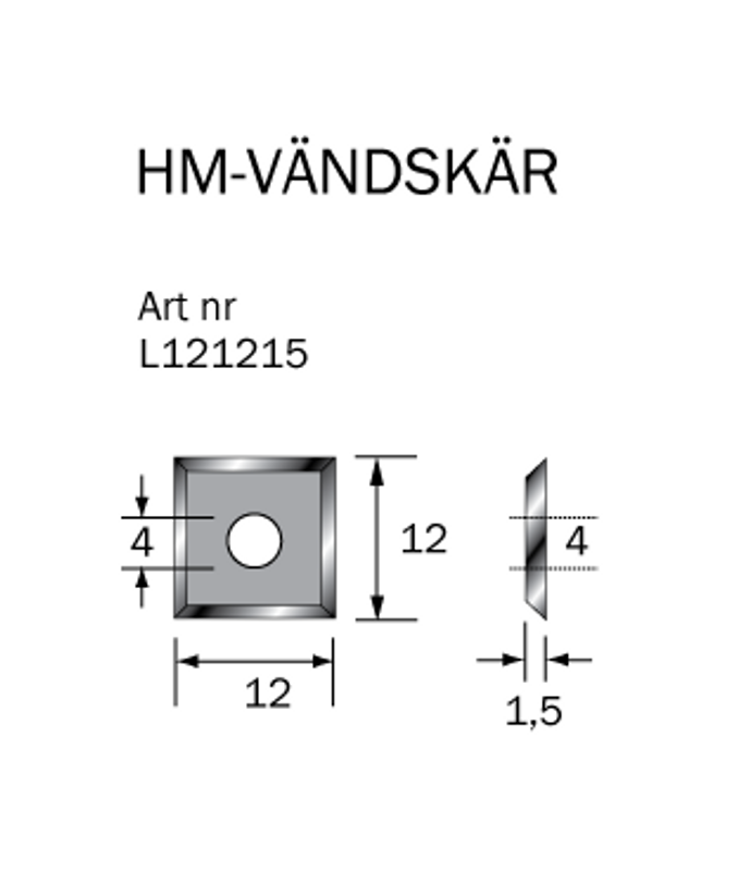 Cobolt HM-vändskär 12x12x1,5 mm