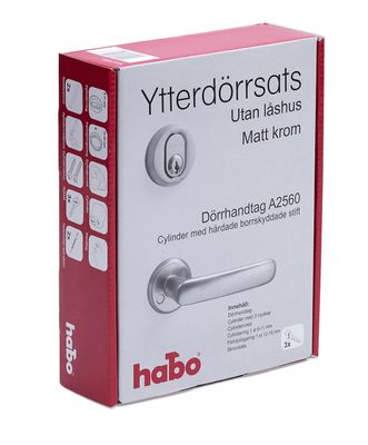 Habo Ytterdörrsats Utan Låshus Matt krom
