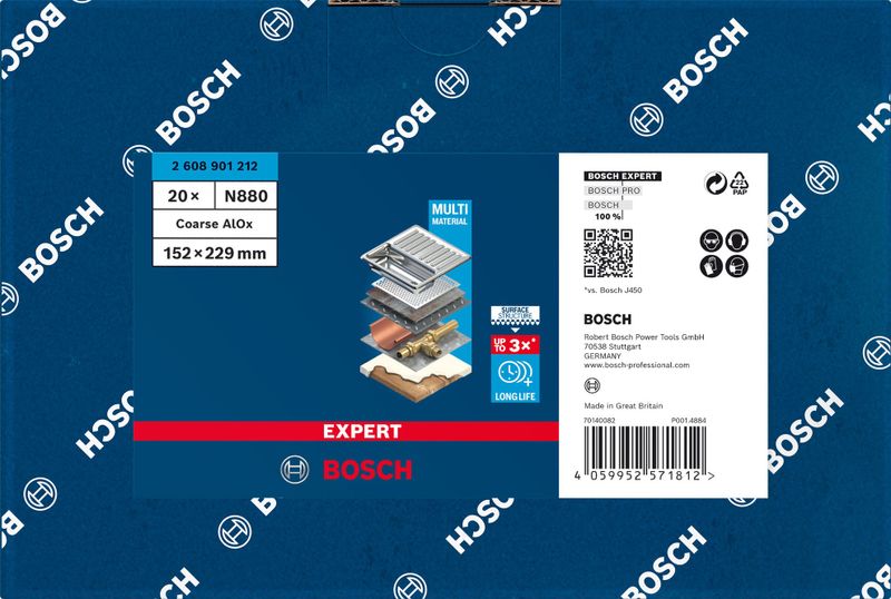 Bosch Expert N880 fleecedyna för handslipning, 152 x 229mm för slipning av trä & färg
