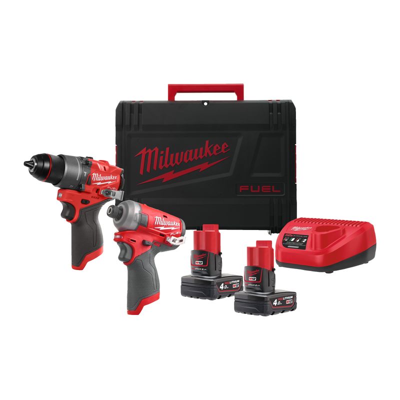 Milwaukee M12 FPP2E2-402X Powerpack Slagborrmaskin + Hydraulisk slagskruvdragare 12V (2x4,0Ah)