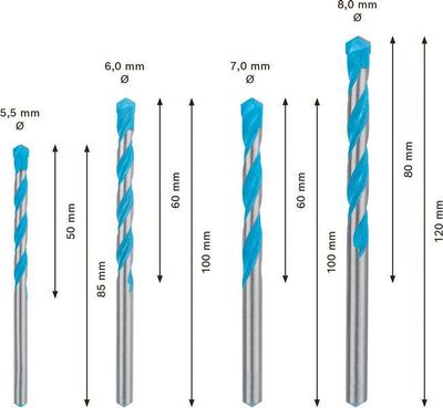 Bosch Expert MultiConstruction CYL-9 borrsats, 5,5/6/7/8 mm, 4 st.