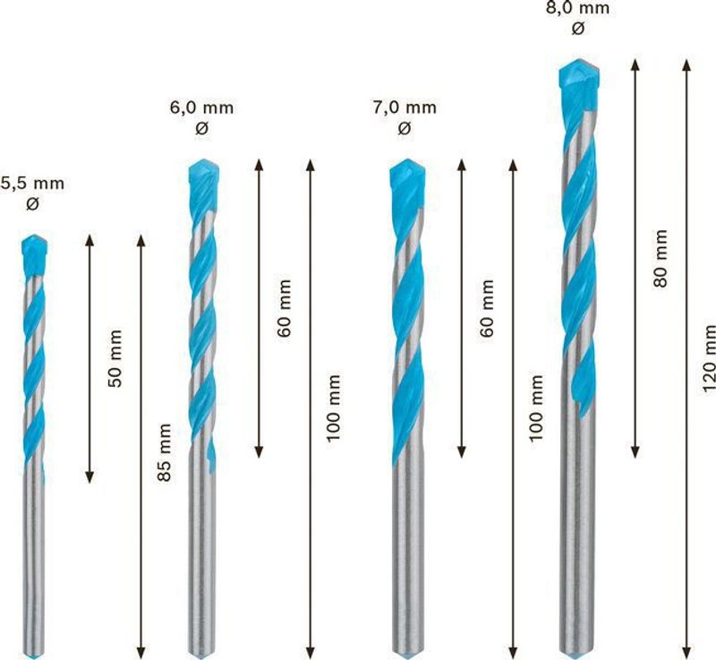 Bosch Expert MultiConstruction CYL-9 borrsats, 5,5/6/7/8 mm, 4 st.