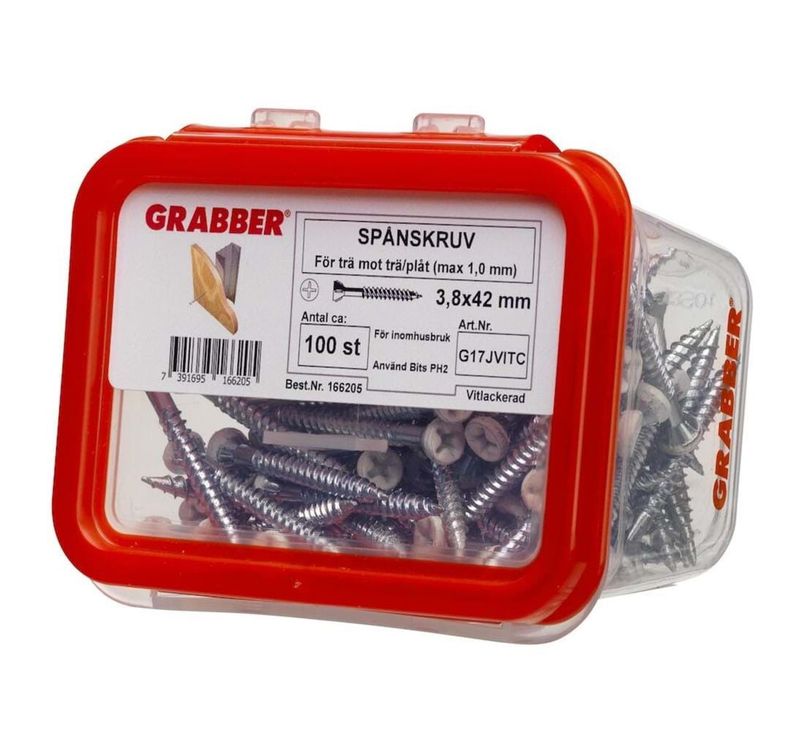 GRABBER SPÅNSKRUV 3,8X42 VIT 100 ST