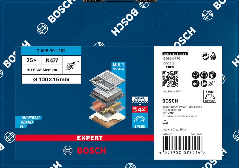 Bosch Expert N477 SCM-skiva för vinkelslipar, 100 x 16mm 25st för slipning av trä och färg