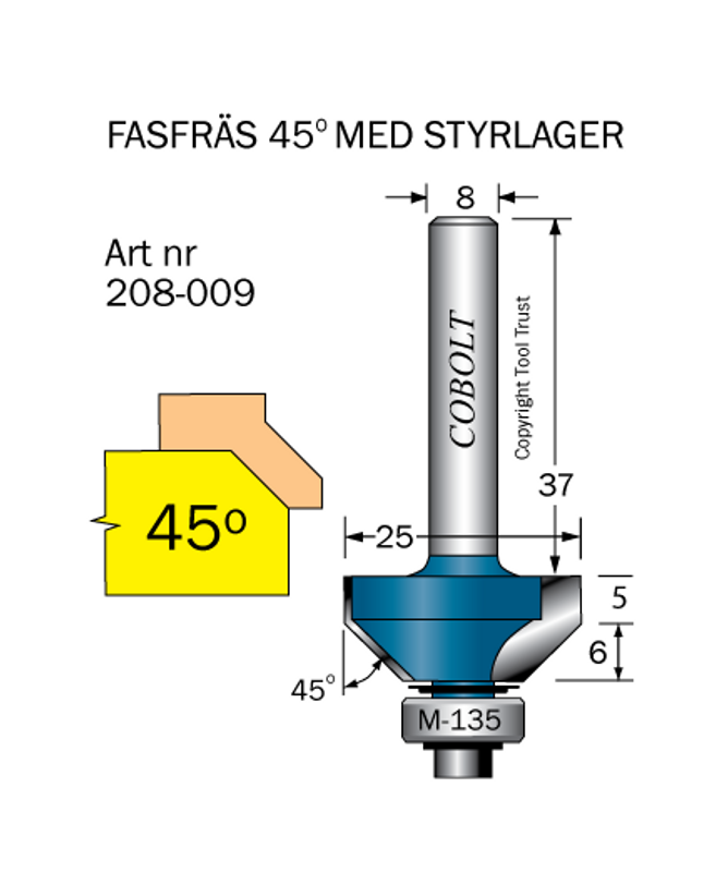 Cobolt Fasfräs 45gr L=7 F=9 D=25