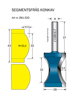 Cobolt Segmentfräs L=32 F=6,4 R=23,2 D=28 S=8