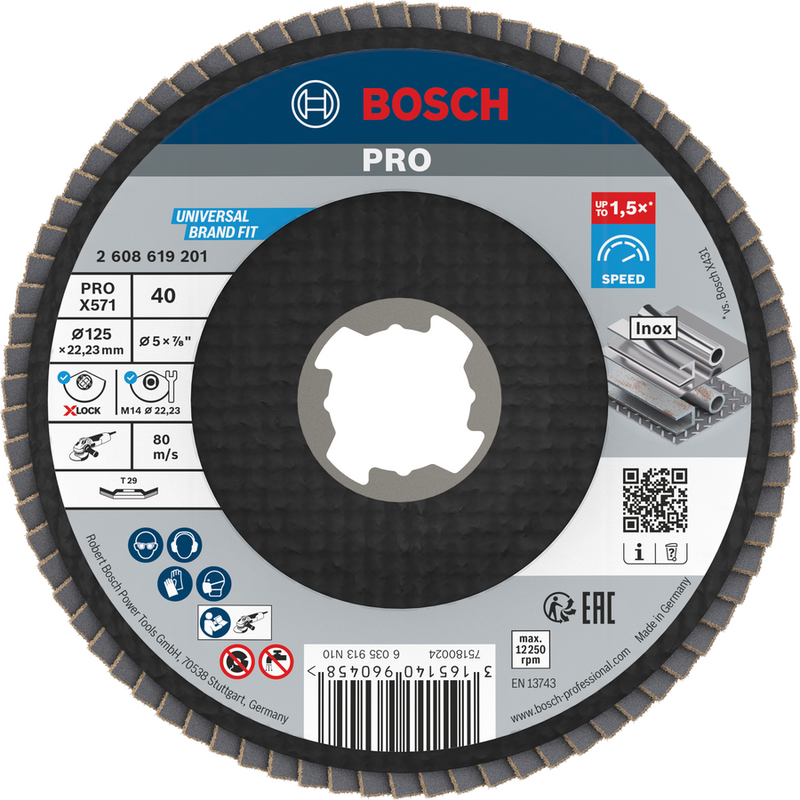Bosch Professional PRO X571 X-LOCK Lamellslipskiva Vinklad 125 mm K40