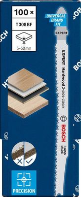 Bosch Expert ‘Hardwood 2-side clean’ T 308 BF sticksågblad, 100 st för Plastbelagda skivor, Multiplexskiva