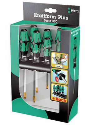 Wera 334/355/6 Kraftform Plus Skruvmejselsats Lasertip med Hållare 6 delar
