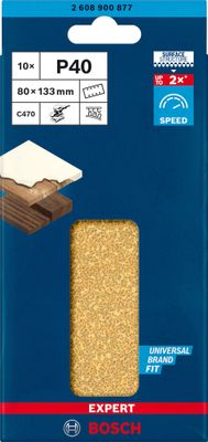 Bosch Expert C470 slippappermed 8 hål för planslipar 80 x 133mm 10st för hårt trä och trä med färg