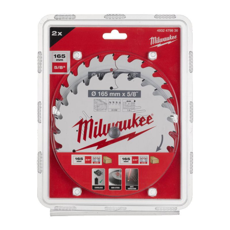 Milwaukee Cirkelsågklinga 165x5/8" 24T 2-pack