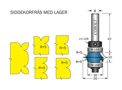 Cobolt Siddekorfräs R=5 F=10 L=10 D=26 S=8