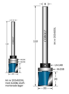 Cobolt Låskistfräs dubbla lager D=20 TL=110