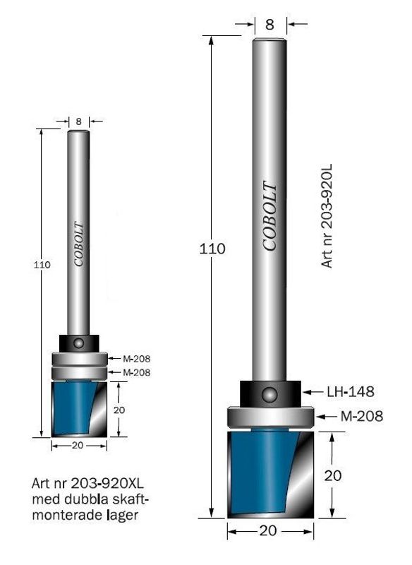 Cobolt Låskistfräs dubbla lager D=20 TL=110