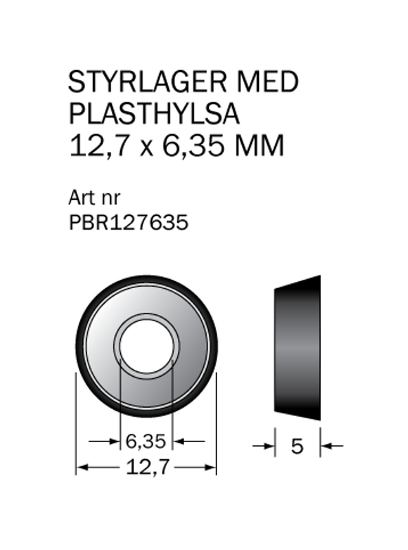 Cobolt Kullager PBR127635 12,7x6,35 mm med vinklad plasthylsa