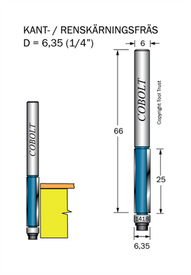 Cobolt Kantfräs D=6.35 L=25 TL=66 S=6