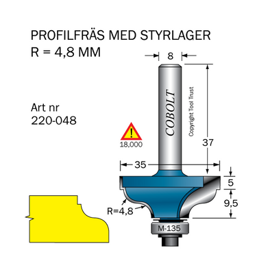 Cobolt Kantprofilfräs R=4.8 L=14.5 F=11 D=35 S=8
