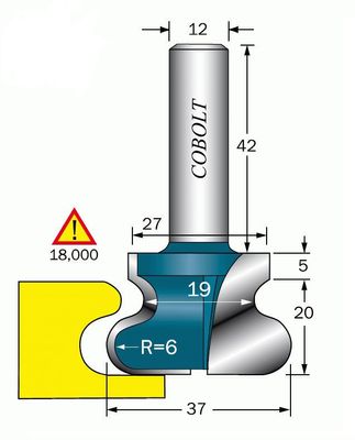 Cobolt Fingergreppsfräs D=37, R1=6mm