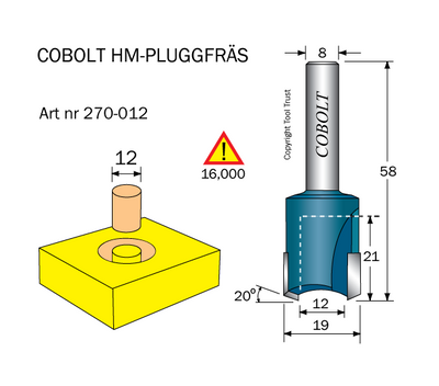 Cobolt HM Pluggfräs D=12 S=8