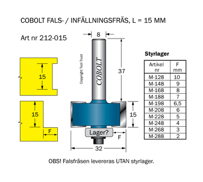 Cobolt Falsfräs L=15 D=32 S=8