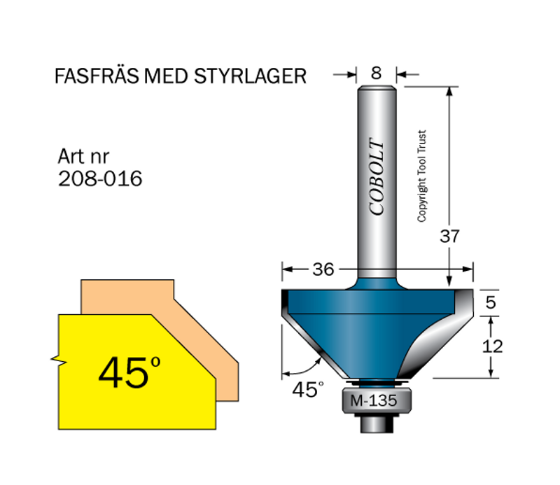 Cobolt Fasfräs 45gr L=12 F=16 D=36