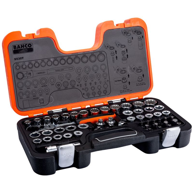 Bahco S530T Hylsnyckelsats Genogående hylsor 53-delar