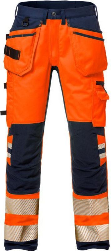 Fristads Varsel hantverkarbyxa stretch 2707 PLU, klass 2 Varsel Orange/Marinblå C48