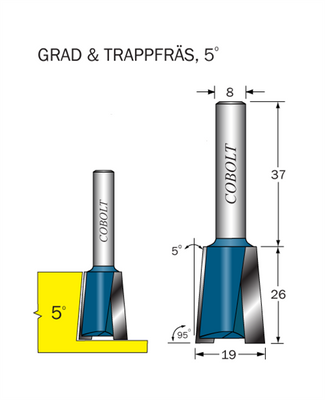 Cobolt Trappfräs 5° D=19 L=26 TL=63 S=8