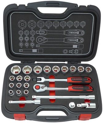 Tecos T-2024 Hylsnyckelsats – 24-delars med Flankdrive 10-32mm 1/2"