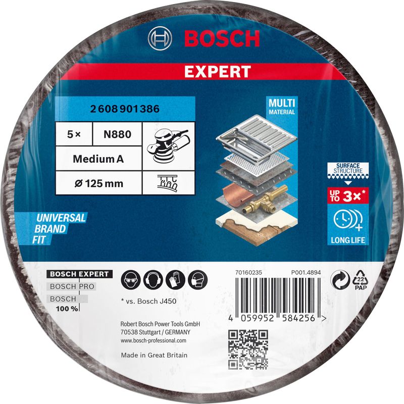 Bosch Expert N880 fleeceskiva för excenterslipar 128mm 5st för trä och färg
