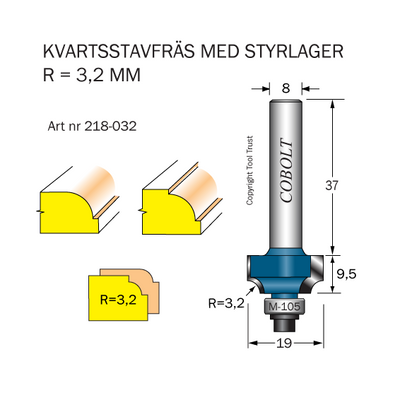 Cobolt Kvartsstavfräs R=3.2 D=19 S=8