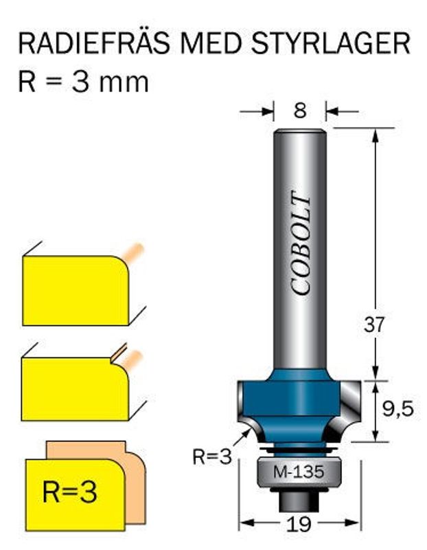 Cobolt Avrundningsfräs R=3 D=19 L=95