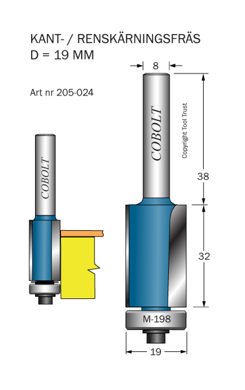 Cobolt Kantfräs D=19 L=32 TL=70