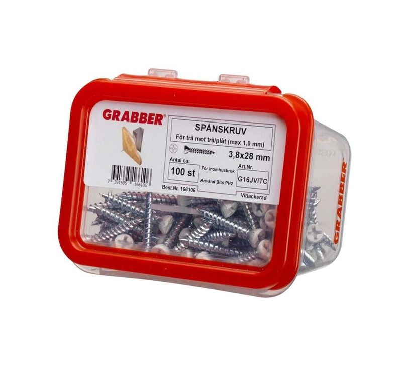 GRABBER SPÅNSKRUV 3,8X28 VIT 100 ST