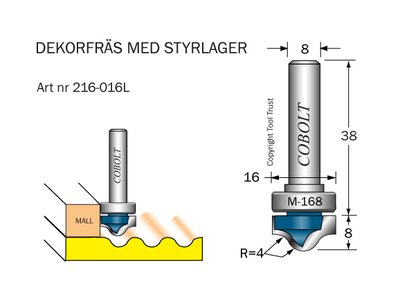 Cobolt Dekor-/Mallfräs D=16 R=4 S=8