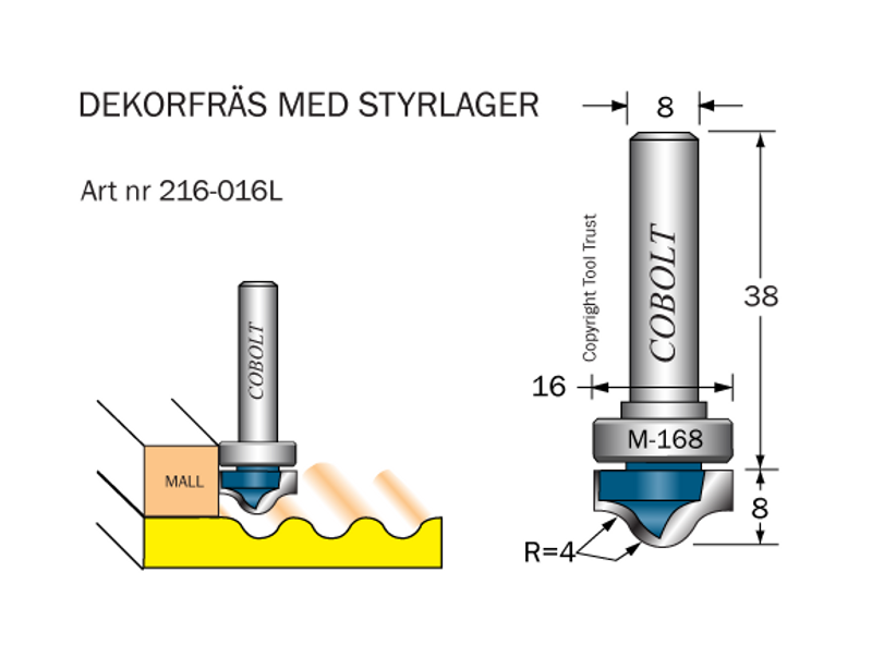 Cobolt Dekor-/Mallfräs D=16 R=4 S=8