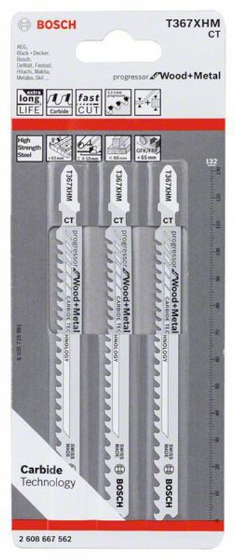 Bosch T 367 XHM sticksågblad trä & metall 3 st