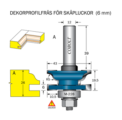 Cobolt Dekorprofilfräs A skåplucka D=43 D=43 Not=6 S=12