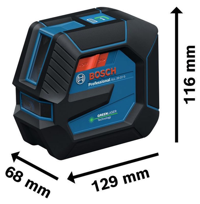 Bosch GLL 20-22 G Kors-/Linjelaser med grön laserstråle (4xAA)